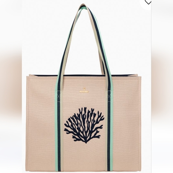 Spartina 449 Cream and Black Coral Tote - Picture 1 of 10